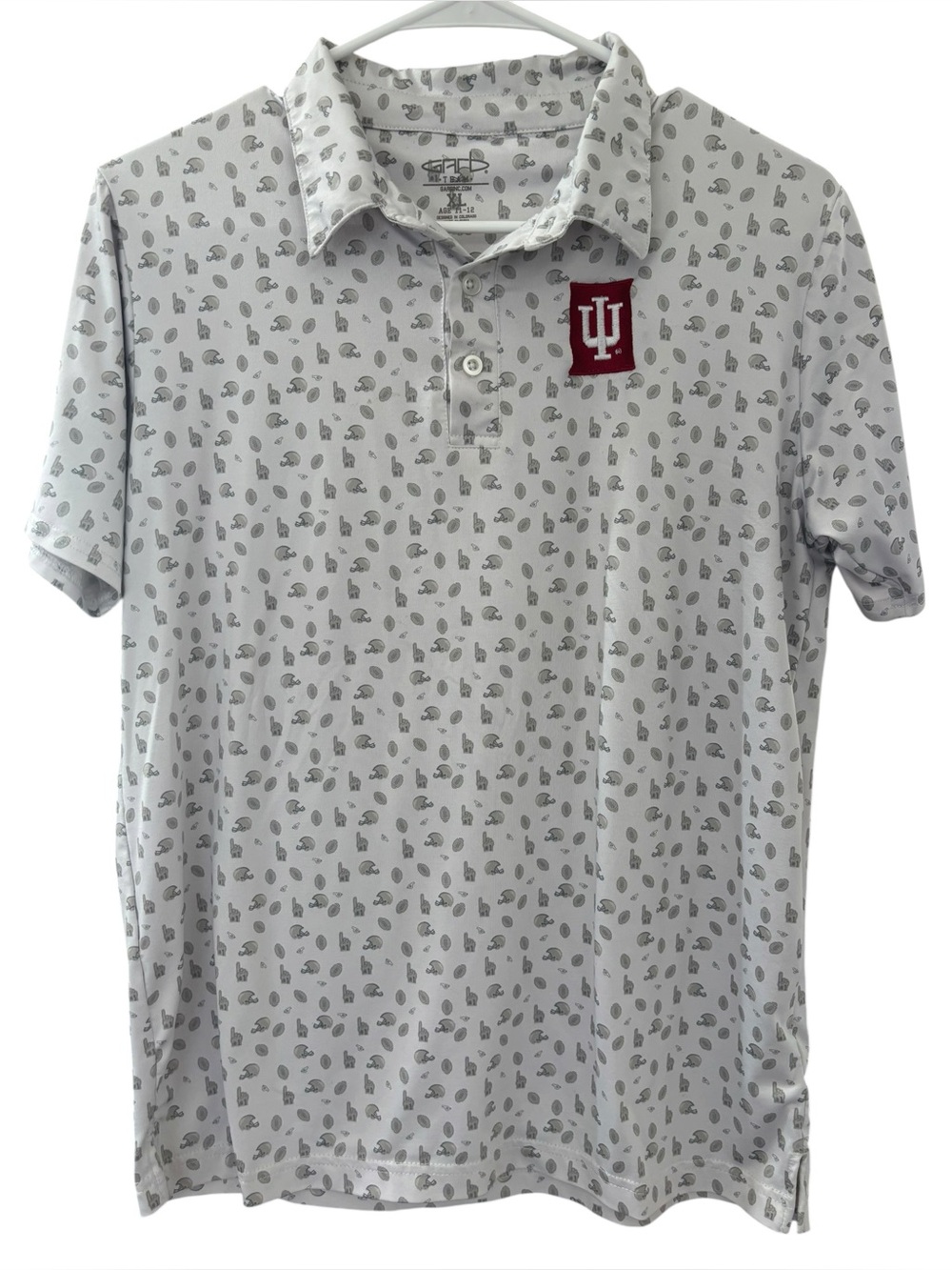 Garb Kids White Indiana University Football Theme Collared Polo Shirt Size XL